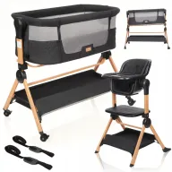 Patut transformabil in scaun de masa, Primabobo, Vera, Multifunctional, 3 trepte de inaltime, Sarcina maxima 9 kg - pat, 15 kg - scaun de masa, Saltea inclusa, Negru