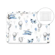 Perna clasica de dormit, MimiNu, Cu volanas, Cu husa detasabila cu fermoar, Din bumbac certificat Oeko Tex Standard 100, Pentru patut, carucior, balansoar, 30x40 cm, Blue Plane