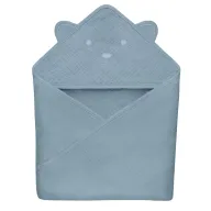 Prosop de baie, Lionelo, Cu gluga, Din muselina, 100% bumbac, 80x80 cm, Absorbtie eficienta, Albastru