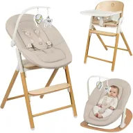 Scaunel multifunctional, Lionelo, Celia, 4 in 1, Functie de balansoar, Din lemn de fag, 6 luni- adult, Reglabil pe inaltime, Spatar lat, Sezut ergonomic, Tavita silicon, Suport de picioare reglabil, Greutate maxima 110 Kg, Alb/Natural
