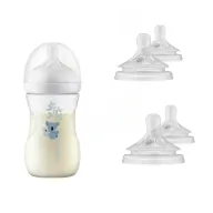 Set 1 x biberon, Philips Avent, Natural Response, 3-6 luni, Debit 3  (mediu), 260 ml, Anticolici, Koala + 4 x tetine cu debit 4 (rapid)