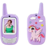 Set 2 statii  Walkie-Talkie video, Free2Play, Unicorn, Cu camera si ecran IPS 2', raza 300 m, 3 ani+, Pink