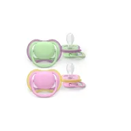 Set 2 suzete, Philips Avent, Colectia Ultra Air, Ortodontice, Fara BPA, Cu orificii mari de aerisire, Scade riscul de malocluzie, 6-18 luni, Roz/Verde