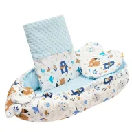 Set 3 piese, New Baby, Luxury, Baby Nest cu doua fete, Cu paturica si pernuta in forma de inima, Minky Bears Blue