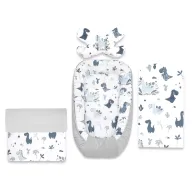 Set 4 in 1 Cosulet bebelus, MimiNu, Baby Cocoon 75x55 cm, Husa bumbac, Din bumbac certificat Oeko Tex Standard 100, Cu paturica 50x70 cm, Cu salteluta, Cu perna fluture, Dino Granat