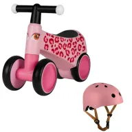 Bicicleta fara pedale, Lionelo, Sammy, Cu 4 roti, Din spuma EVA, Stabila, Manere moi, antiderapante, 12- 36 luni, Greutate maxima suportata 25 kg + Casca pentru copii, Reglabila 50-56 cm, Roz