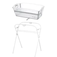 Black Friday - Reduceri Set cadita de baie cu pliere ultra-compacta, Jane, Oasis, Cu doua manere, 68 x 42 x 26 cm plus suport pliabil, Conform cu EN 17072:2018, White Promotie
