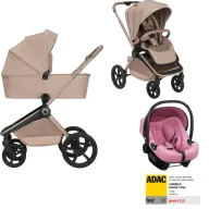 Set Carucior 3 in 1, Lionelo, Freya Beige Sand + Scoica testata ADAC i-Size Astrid, Pink Coral