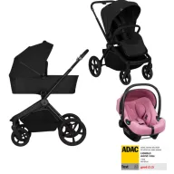 Set Carucior 3 in 1, Lionelo, Freya Black Onyx + Scoica testata ADAC i-Size Astrid, Pink Coral