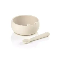 Set de masa, Jane, Din silicon, 2 piese, Cu bol si lingurita, Sand