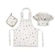 Set Micutul bucatar, MimiNu, Cu sort, o boneta si accesoriu pentru vase calde, Din bumbac certificat Oeko Tex Standard 100, Leaves