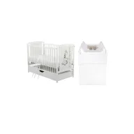Set mobilier pentru copii, BabyNeeds: Patut cu sertar Timmi Girafa, 120x60 cm + Saltea 10 cm + Comoda cu masuta de infasat