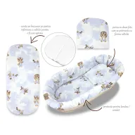 Set pentru landou/cosulet, Qmini, Cu protectie, saltea si pernuta, Din bumbac certificat Oeko Tex Standard 100, Sky Adventure