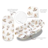 Set pentru landou/cosulet, Qmini, Cu protectie, saltea si pernuta, Din bumbac certificat Oeko Tex Standard 100, Teddy Explorer Beige