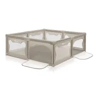 Tarc de joaca copii, Lionelo, Willow XL,180 x 200 cm, Include geanta de transport, Din plasa, Cu doua intrari laterale si fermoar, Cu ventuze pentru stabilitate, Conform cu EN 12227:2010, Bej