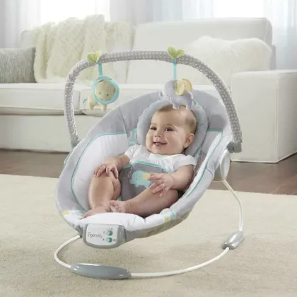 Balansoar electric bebelusi, Ingenuity, Morrison, 8 melodii, Vibratii, Pernuta pentru cap detasabila, Bara cu jucarii , Centura siguranta 3 puncte, 0-6 luni, Pana la 9 kg, Multicolor