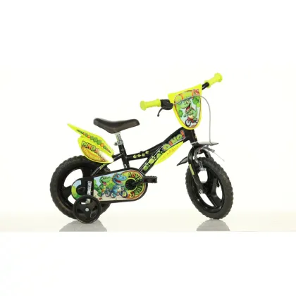 Bicicleta cu pedale, Dino Bikes, Dinozaur T-Rex, Cu roti ajutatoare, 12 inch, Pana la 40 kg, 3 ani+, Multicolor