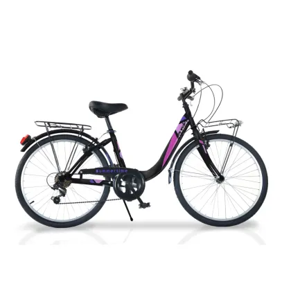 Bicicleta cu pedale, Dino Bikes, City Summertime, Cu 6 viteze, 24 inch, Peste 130 cm, Black