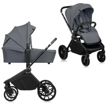 Carucior 2 in 1, Lionelo, Mika Plus, Cadru din aluminiu, Cu landou intarit si salteluta moale, Reversibil, Cu sistem de ventilatie 3D, Cu accesorii, Pana la 22 kg, Conform cu EN1888-1 EN1888-2, EN1466, Gri
