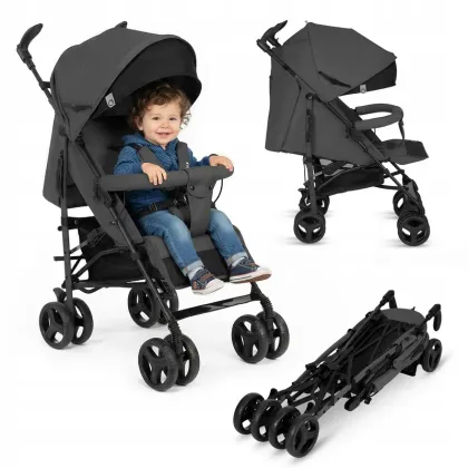 Carucior sport compact, Lionelo, Irma, Spatar ajustabil in 4 pozitii, Suport picioare reglabil, Manere rotative, Pliere tip umbrela, 6- 36 luni, Pana la 15 kg, Conform cu EN1888-1:2018, Gri inchis