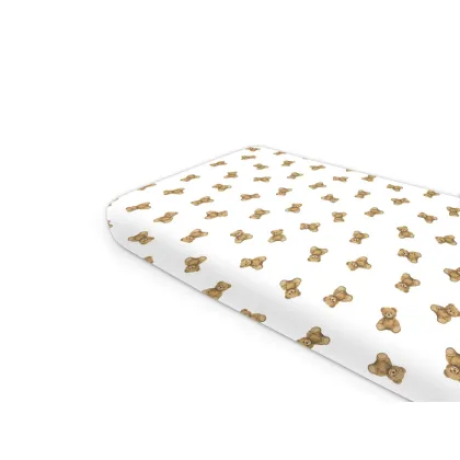 Cearceaf cu elastic, Qmini, Pentru pat 160x80 cm, Din bumbac certificat Oeko Tex Standard 100, Design, Teddy Toys