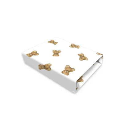 Cearceaf cu elastic, Qmini, Pentru patut 120X60 cm, Din bumbac certificat Oeko Tex Standard 100, Teddy Toys