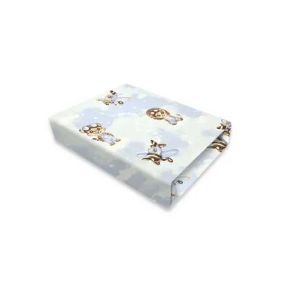 Cearceaf cu elastic, Qmini, Pentru patut leagan sau patut co-sleeper, Dimensiune 90x40 cm, Din bumbac certificat Oeko Tex Standard 100, Sky Adventure