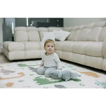 Covoras de joaca, FreeON, Magic Dino, Cu doua fete, Pliabil, Protectie impotriva loviturilor, 200 x 150 cm, Cu Imprimeu pe ambele parti, 0 luni+, Multicolor