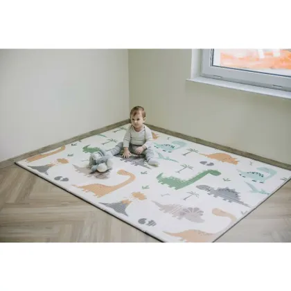 Covoras de joaca, FreeON, Magic Dino, Cu doua fete, Pliabil, Protectie impotriva loviturilor, 200 x 150 cm, Cu Imprimeu pe ambele parti, 0 luni+, Multicolor