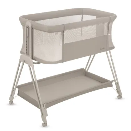 Patut co-sleeper, Lionelo, Luna, 2 in 1, Cu laterala culisanta, Cu setare unghiulara, Cu roti, Reglabil in 6 pozitii pe inaltime, Bej