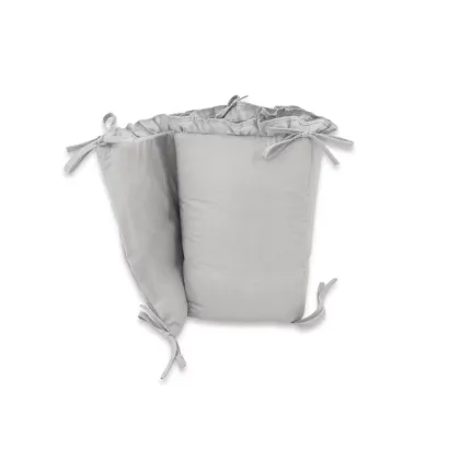 Aparatoare pentru patut, MimiNu, Cu volanase, Din bumbac certificat Oeko Tex Standard 100, 180x30 cm, Cu panglici, Colectia Royal,Grey
