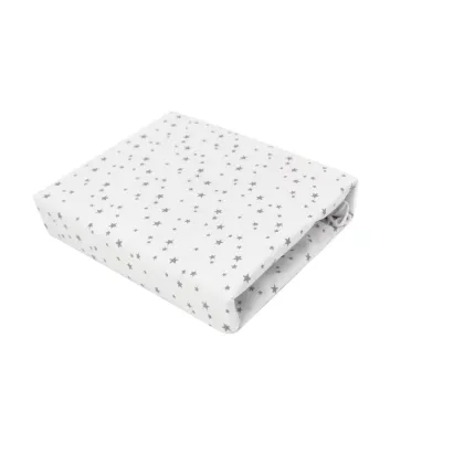 Cearceaf cu elastic, MimiNu, Pentru patut 140X70 cm, Din bumbac certificat Oeko Tex Standard 100, Mini Gray Stars