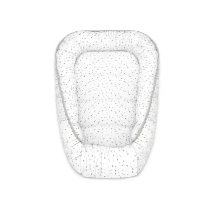 Cosulet bebelus, MimiNu, Pentru dormit, Baby Cocoon 75x55 cm, Husa 100% bumbac, Din bumbac certificat Oeko Tex Standard 100, Mini Gray Stars