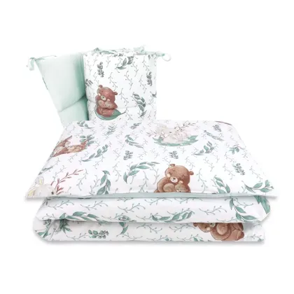 Lenjerie patut cu 3 piese, MimiNu, Pentru patut 120x60 cm, Cu protectie laterala, Din bumbac certificat Oeko Tex Standard 100, Lulu natural