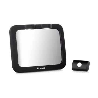 Oglinda auto, Jane, Pentru masina, Cu iluminare LED, Include telecomanda pentru pornire si oprire usoara, Din sticla rezistenta la spargere, 28 x 7 x 20 cm, Black