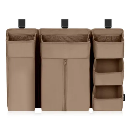 Organizator multifunctional, Lionelo, Sidepocket L, 58x11x58 cm, 3 parti independente cu multiple buzunare, Universal, Constructie ranforsata, Bej