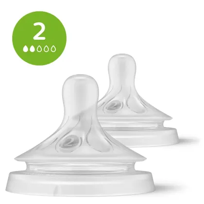 Set tetine, Philips Avent, Natural Response, 2 buc, Cu debit 2 (lent), 0 luni+, Transparent