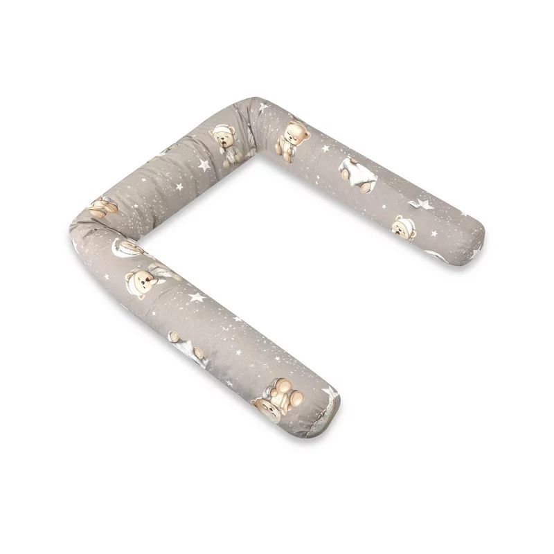 Aparatoare pentru patut, MimiNu, Tip rulou, Cu husa detasabila, Lungime 180 cm, Din bumbac certificat Oeko Tex Standard 100, Bedtime story beige