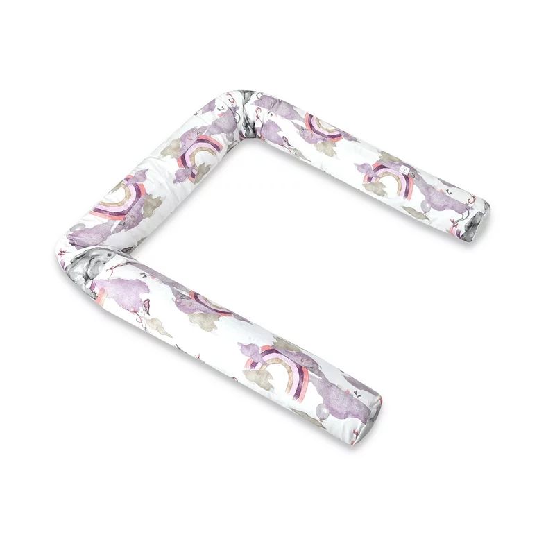 Aparatoare pentru patut, Qmini, Tip rulou, Cu husa detasabila, Lungime 180 cm, Din bumbac certificat Oeko Tex Standard 100, Elephants on Rainbow Pink