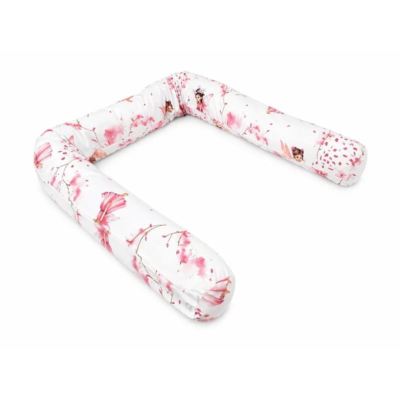 Aparatoare pentru patut, Qmini, Tip rulou, Cu husa detasabila, Lungime 180 cm, Din bumbac certificat Oeko Tex Standard 100, Fairy Pink
