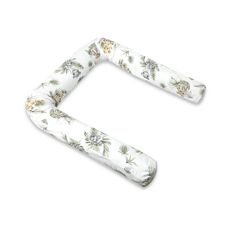Aparatoare pentru patut, Qmini, Tip rulou, Cu husa detasabila, Lungime 180 cm, Din bumbac certificat Oeko Tex Standard 100, Safari