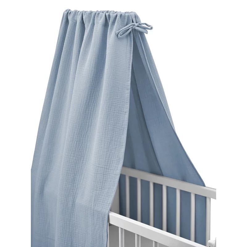 Baldachin cu suport metalic, Qmini, Pentru patut, leagan, Din muselina dubla 145x200 cm, Material certificat Oeko Tex Standard 100, Jeans