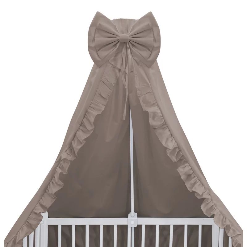 Baldachin, MimiNu, Pentru patut, Cu funda si volanas, 210x145 cm, Material certificat Oeko Tex Standard 100, Colectia Royal, Mocha