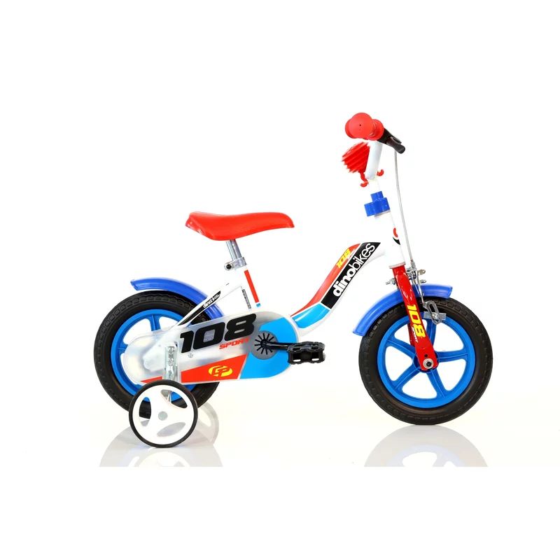 Bicicleta copii, Dino Bikes, Sport 108, Cu roti ajutatoare, 10 inch, Cadru din otel, Cu frana, Pana la 90 cm, Blue