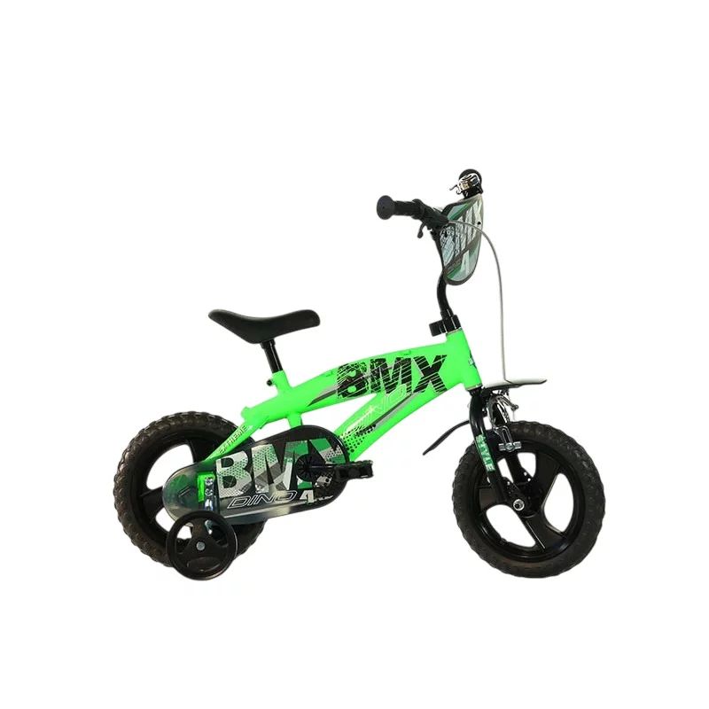 Bicicleta cu pedale, Dino Bikes, BMX, Cu roti ajutatoare, 12 inch, Pana la 105 cm, Green
