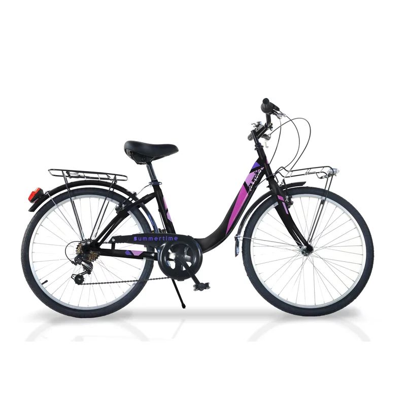 Bicicleta cu pedale, Dino Bikes, City Summertime, Cu 6 viteze, 24 inch, Peste 130 cm, Black