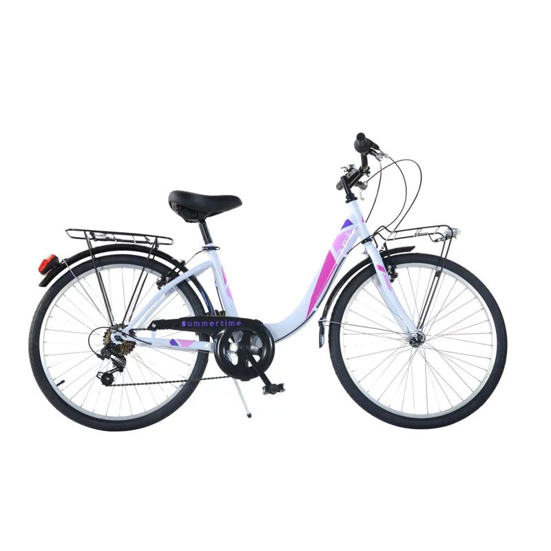 Bicicleta cu pedale, Dino Bikes, City Summertime, Cu 6 viteze, Claxon, 26 inch, Peste 145 cm, White