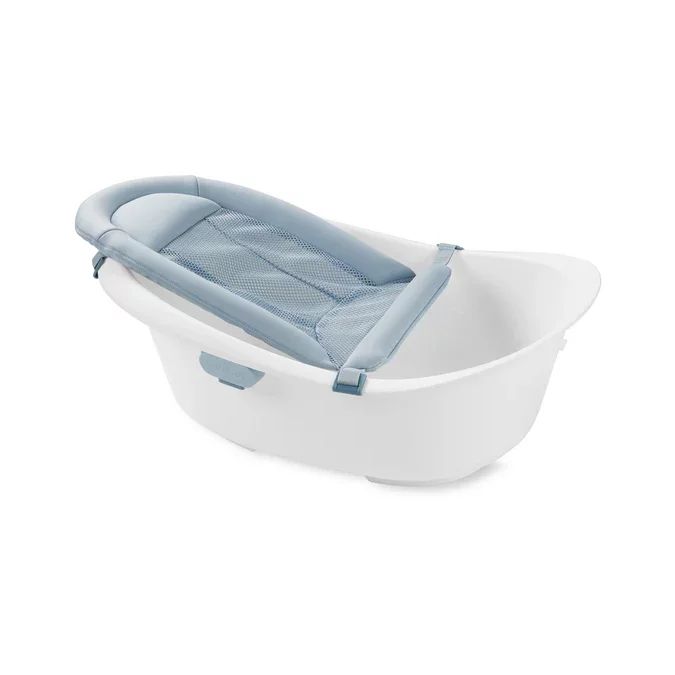 Cadita inteligenta, Skip Hop, 4 in 1, Cu insertii detasabile si suport de sezut, 0-2 ani, Cu dop termic si carlig de agatare, 72 x 49 x 31 cm, Alb/Albastru
