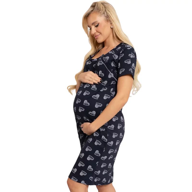 Camasa alaptat, Hearts, Din bumbac, Cu nasturi oblici, Masura L, Black