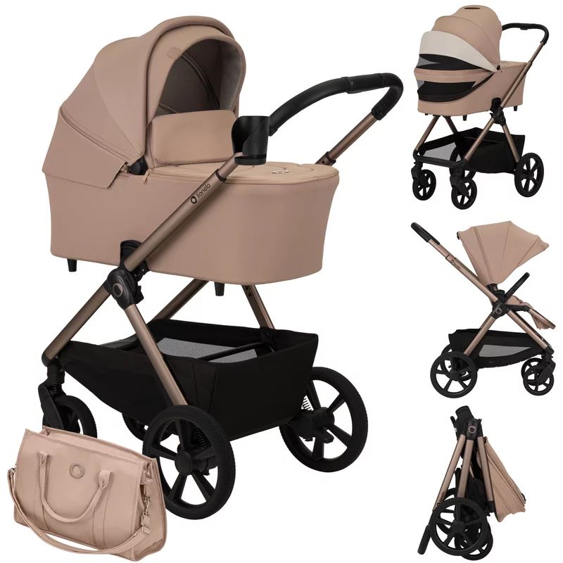 Carucior 2 in 1, Lionelo, Carmine, Parte sport si Landou anti-reflux, Salteluta ventilata, Reglare spatar, Suport de picioare, Maner reglabil, Sustine 22 kg, Cu accesorii, 0 luni+, Bej